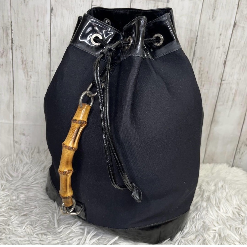 Authentic 1990’s Gucci Black Backpack with Bamboo Accent